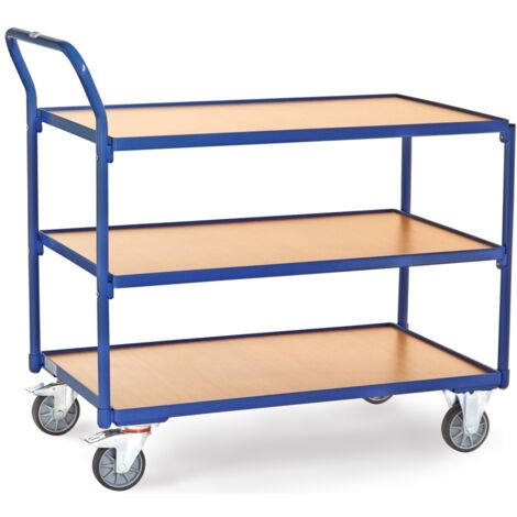 fetra Tischwagen, 3 Holz-Plattformen, Ladefläche 1000 x 600 mm, Schiebegriff hochstehend