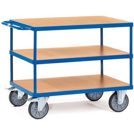 fetra Tischwagen, 3 Holz-Plattformen, Ladefläche 1200 x 800 mm, Schiebegriff waagrecht
