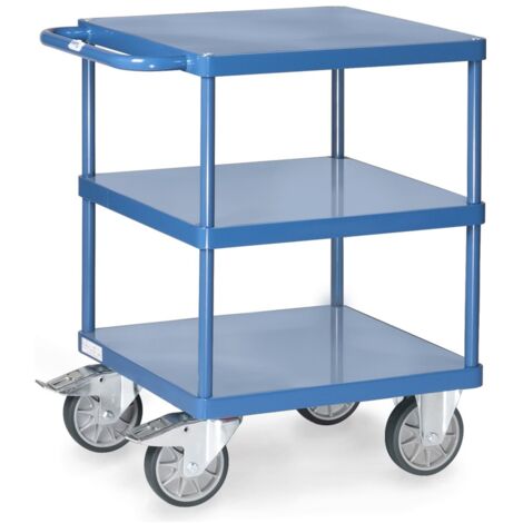 fetra Tischwagen, 3 Stahlblech-Plattformen bündig, Ladefläche 600 x 600 mm