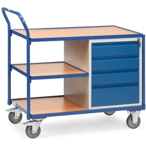 fetra Tischwagen, mit 3 Holz-Plattformen, Ladefläche 1000 x 600 mm, 4 Schubladen