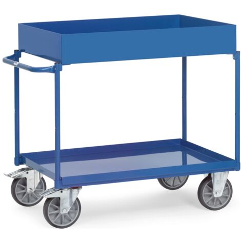 Fetra Tischwagen mit Stahlblechwannen und hohem Rand 2 Etagen 850x500mm Ladefläche