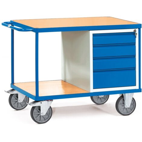 fetra Werkstattwagen, Ladefläche 1050 x 700 mm, 2 Holz-Plattformen, 4 Schubladen