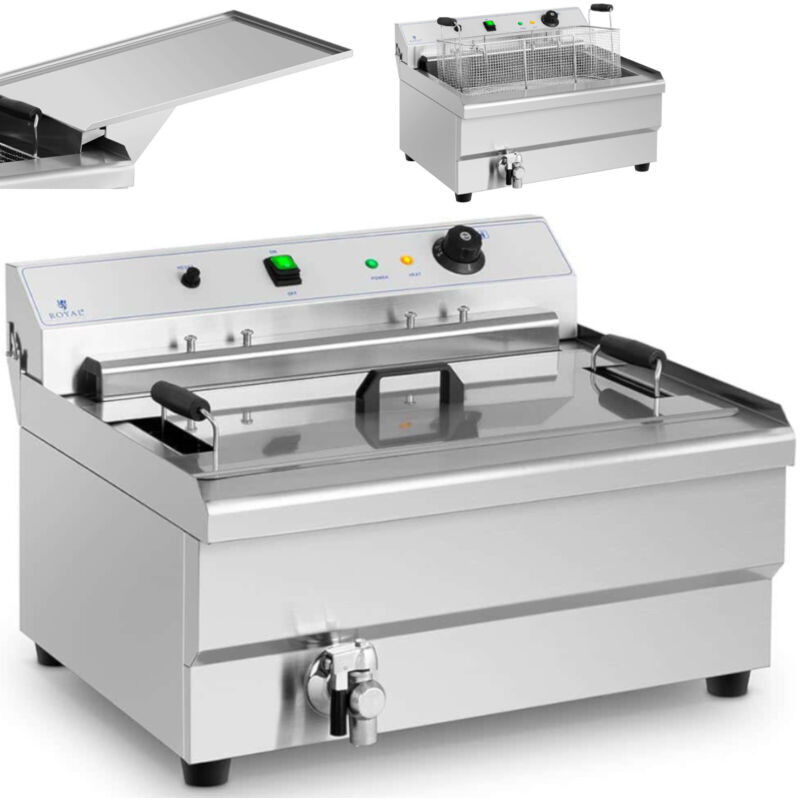 Royal Catering - Fettbackgerät Edelstahl Friteuse Fritteuse Fritöse Kaltzone Ablage 9000 W 30 L