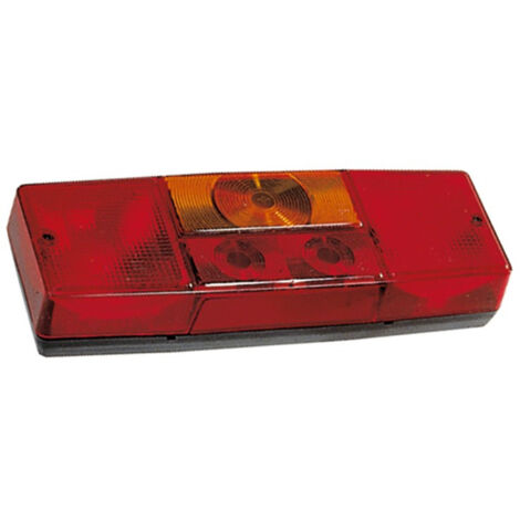 Feu arrière 4 fonctions gauche 12V – Clignotant, stop, veilleuse et brouillard – Dimensions 288x97x52mm – Raccordement cosses plates 6,35mm – CEA