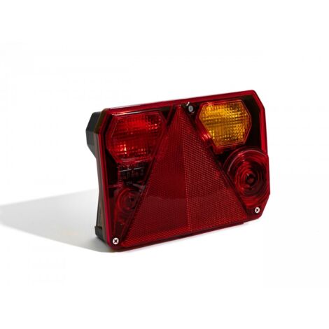 Feu arrière 6 fonctions – Clignotant, stop, veilleuse, brouillard, éclairage plaque – 12V – Dimensions 200x140x50mm – Radex