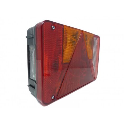 Feu arrière 6 fonctions droit 12V – Clignotant, feu stop, veilleuse, feu de recul, éclairage plaque – Prise 4/5 pôles incluse – Radex