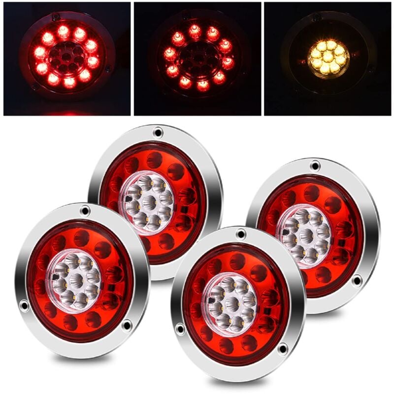 Memkey - Feu arrière de camion, rond 19 led arrêt de frein de remorque tourner les feux arrière 4PCS étanche bicolore feu arrière indicateur de lampe