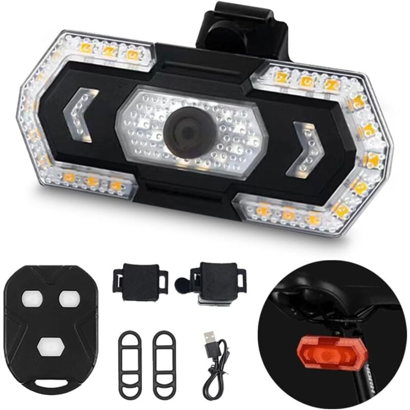 Longziming - Feu Arrière de Vélo Avec Clignotants,Fendus Télécommande Sans Fil, Éclairage Arrière Avec 5 Modes D'éclairage, Clignotant Vélo, Antivol