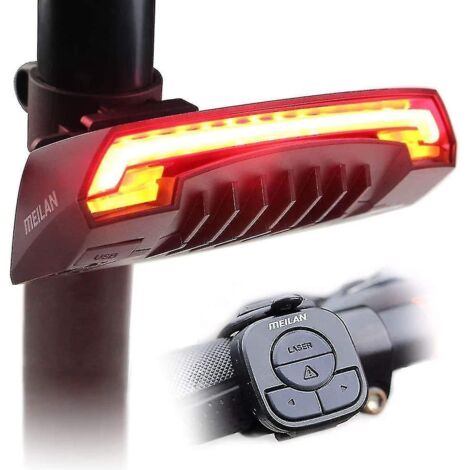 Feu arrière de vélo intelligent X5 avec clignotants et feu stop automatique, télécommande sans fil, rechargeable par USB, sécurité et avertissement.