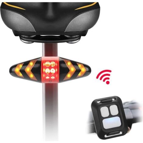 Feu arrière de vélo LED Clignotants avec télécommande sans Fil Multifonction Modes Étanche pour VTT Vélo de Route - Noir