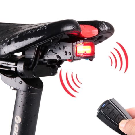 Feu arrière de vélo rechargeable par USB, système d'alarme sans fil avec télécommande pour VTT et vélos de route