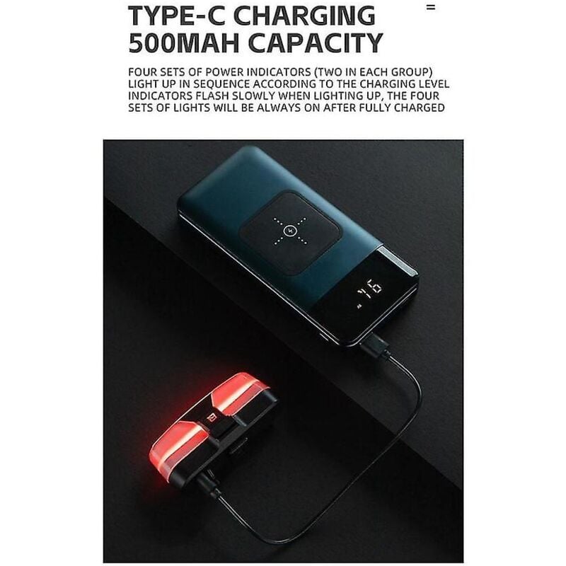 Fei Yu - Feu arrière intelligent de vélo Type-c Charge Ipx6 Capteur de freinage Arrêt automatique Feu arrière de cyclisme Avertissement Lig