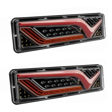 Feu arrière LED 12V-24V pour camion – Lot de 2 – Étanche – Feu de stop, feu de recul, clignotant – Matériau ABS + PC