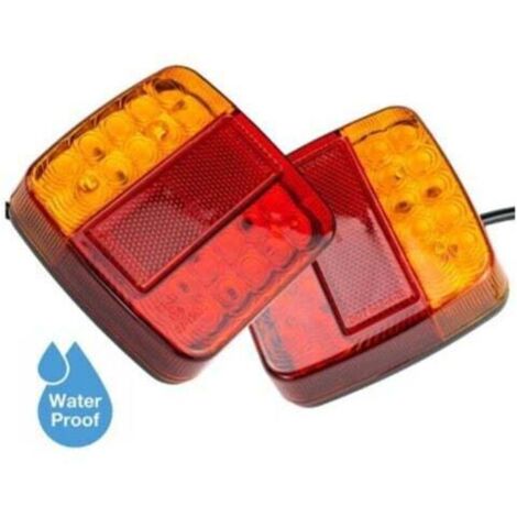 Feu arrière LED étanche 12 V pour remorque – avec éclairage plaque d’immatriculation, signal E-Mark et réflecteur, lot de 2