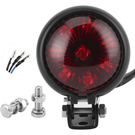 Feu arrière LED moto 12V universel - Boîtier noir, verre rouge, éclairage stop