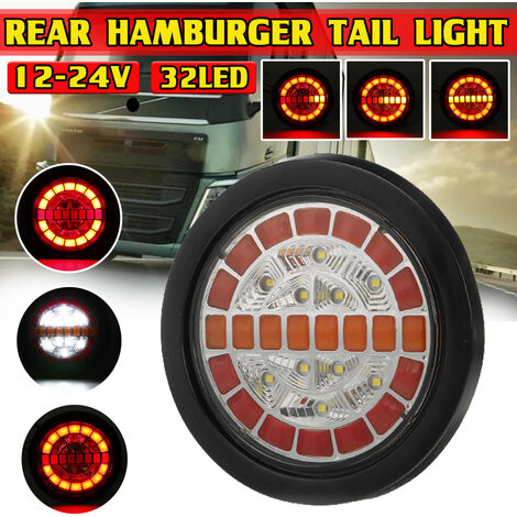 Feu de recul rond blanc LED 12V 24V type hamburger