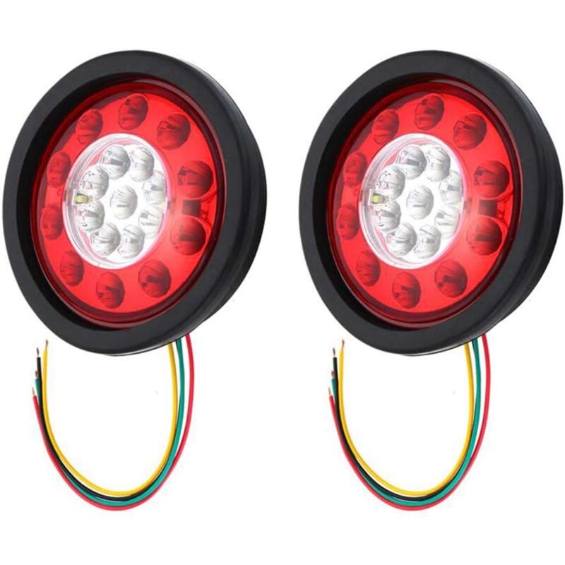 Feu Arrière Remorque, Feux Stop Arrières, Freinage, Lampe, Sphérique, Jaune et Rouge, Plastique Noir, Camion, Remorque, 19 LED, 10-30V(Lot de 2)