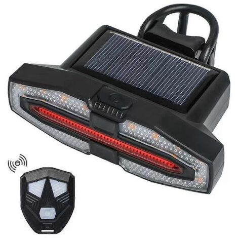 Feu arrière solaire pour vélo avec clignotants, rechargeable par USB.