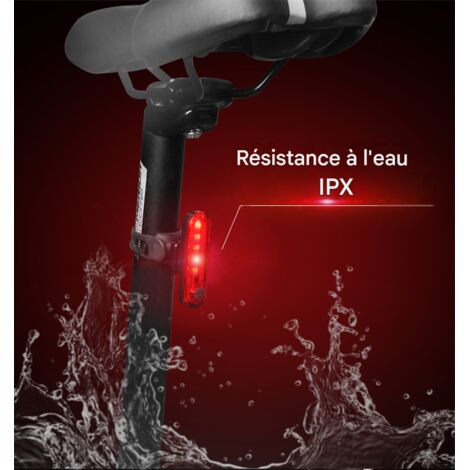 Feu arrière vélo LED rechargeable USB étanche IPX5, sécurité cyclisme nocturne