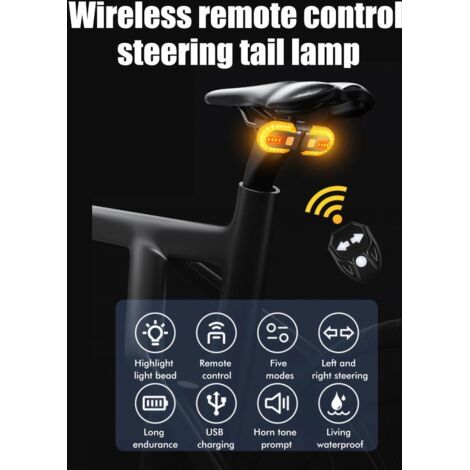 Feu arrière vélo rechargeable USB avec indicateurs directionnels, télécommande détachable pour sécurité nocturne, éclairage VTT et cyclisme urbain.