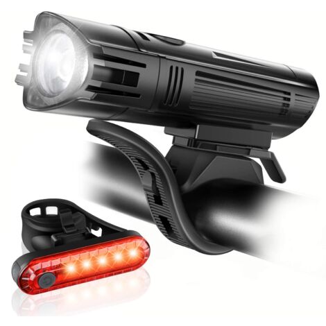 Feu Avant Vélo - Feu Arrière Vélo - USB Rechargeable - 2000 mAh + 330 mAh - 4 Modes Lumineux - Étanche IPX4 - Pour Route et VTT - Lot de 2