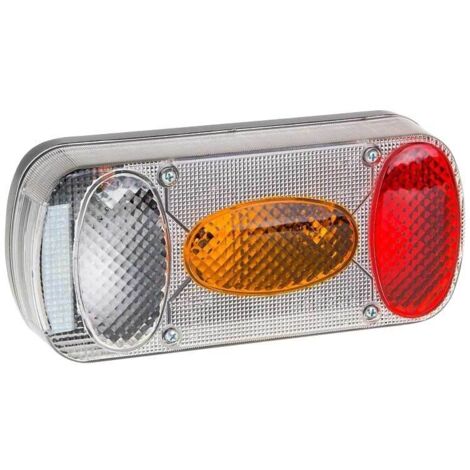 Oc-Pro – Feu arrière de remorque droit 5 fonctions – Feu rouge, stop, clignotant, recul, éclairage plaque – Dimensions 220x100x55mm