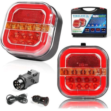 Feu De Remorque Sans Fil LED,12/24V Feux Remorque 5 Fonctions ECE EMC R10 Wifi Wireless Cache Feu Remorque Arriere Recyclable Kit Éclairage Arrière Magnétique Étanche