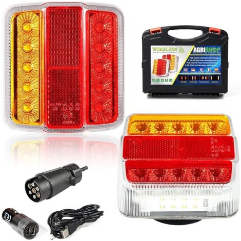 Feu De Remorque Sans Fil LED,Feux Remorque Sans Fil 12v/24,Kit Éclairage Arrière Magnétique Feu de Remorque Arriere Led Wifi Wireless Cache Feu Remorque Recyclable Étanche E-mark