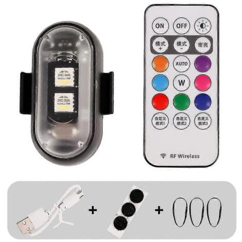 Feu de signalisation LED RGB 7 couleurs pour moto, feu de sécurité universel, mini lampe de signalisation pour drone avec télécommande et lumière stroboscopique.
