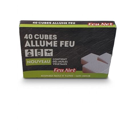 FEU NET - Cubes allume-feu - 40 unités - Enrichi en huiles végétales - Allumage facile et rapide sans odeur - Voir photos pour détails