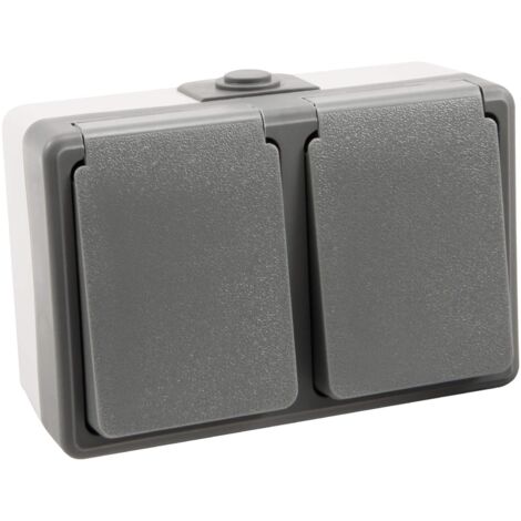 Feuchtraum Doppelsteckdose Serie Secure Aufputz IP44 250V grau 2-fach Steckdose