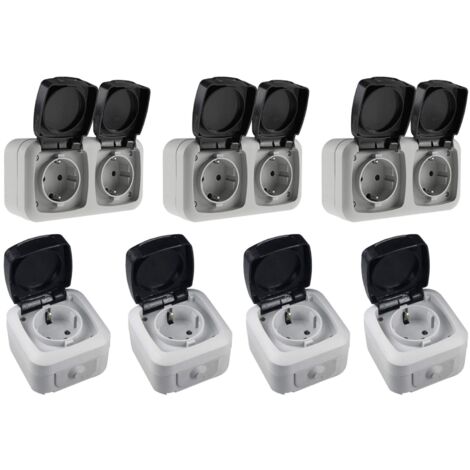 Feuchtraum Set 7 teilig 1-fach 2-fach Steckdosen AP IP44 Aufputz