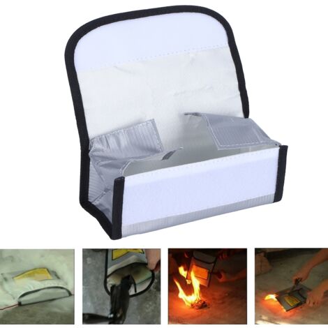 Feuerfeste und explosionsgeschützte Sicherheitstasche für Lithiumbatterien (185 x 75 x 60 mm) – Material: PVC + Fiberglas + flammhemmende Baumwolle – Silber – LiPo-Batterie