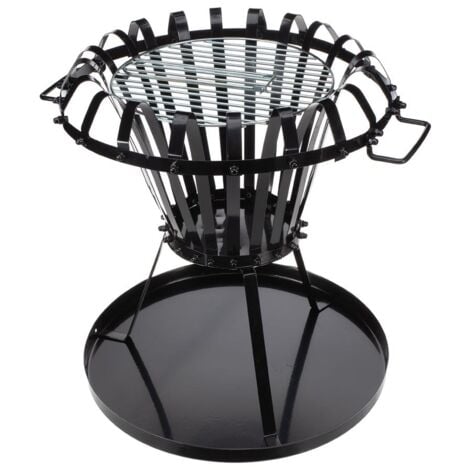 TOOLLAND Feuerkorb rund mit Ascheplatte und Grillrost, schwarz, Ø 50cm, Höhe 53,5cm