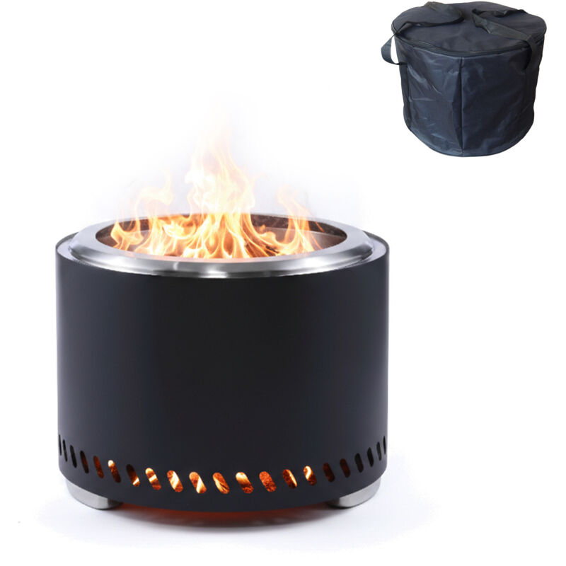 Relaxdays Feuerschale Ohne Rauch, Edelstahl, Hxd 35 X 49, 5 Cm, Aschebehälter & Tasche, Rauchfreie Feuerstelle, Schwarz