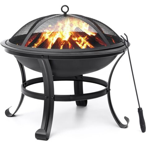 Feuerstelle für den Außenbereich, kaltgewalztes Eisen, Heizofen für Terrasse, Garten und Hof mit Schürhaken, schwarzer Deckel