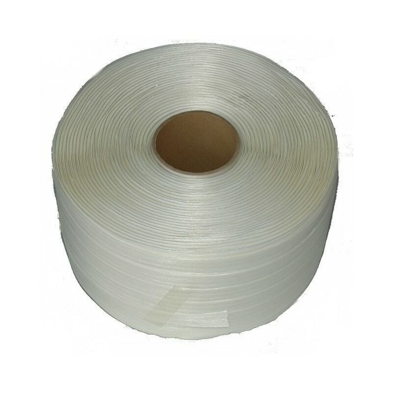 Feuillard 13mm x 1100m - Ultra résistant - Polyester Textile Fil à Fil - Blanc - Kalembal