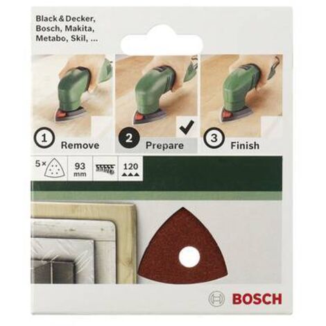 Feuille abrasive Delta avec bande auto-agrippante, perforé Bosch Accessories 2609256A53 Grain 240 Cote d'encoignure 93 mm 5 pc(s) V780161