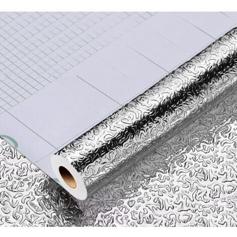 Feuille Aluminium Autocollante 40cm10M Papier Peint Imperméable Résistant à l’Huile Crédence Adhésive Décoratifs Aluminium pour Cuisine Armoire carrelage