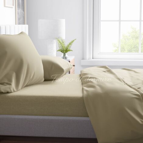 FEUILLE COMPLÈTE en microfibre souple COULEUR UNIE BEIGE Double 2 CARRÉS pas de repassage