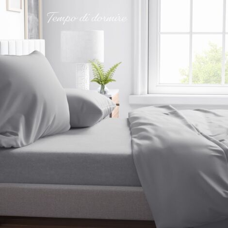 FEUILLE COMPLÈTE en microfibre souple COULEUR UNIE GRIS PERLE Double 2 CARRÉS pas de repassage