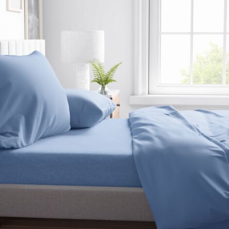 FEUILLE COMPLÈTE en microfibre souple SOLID COLOR BLUE Double 2 CARRÉS pas de repassage