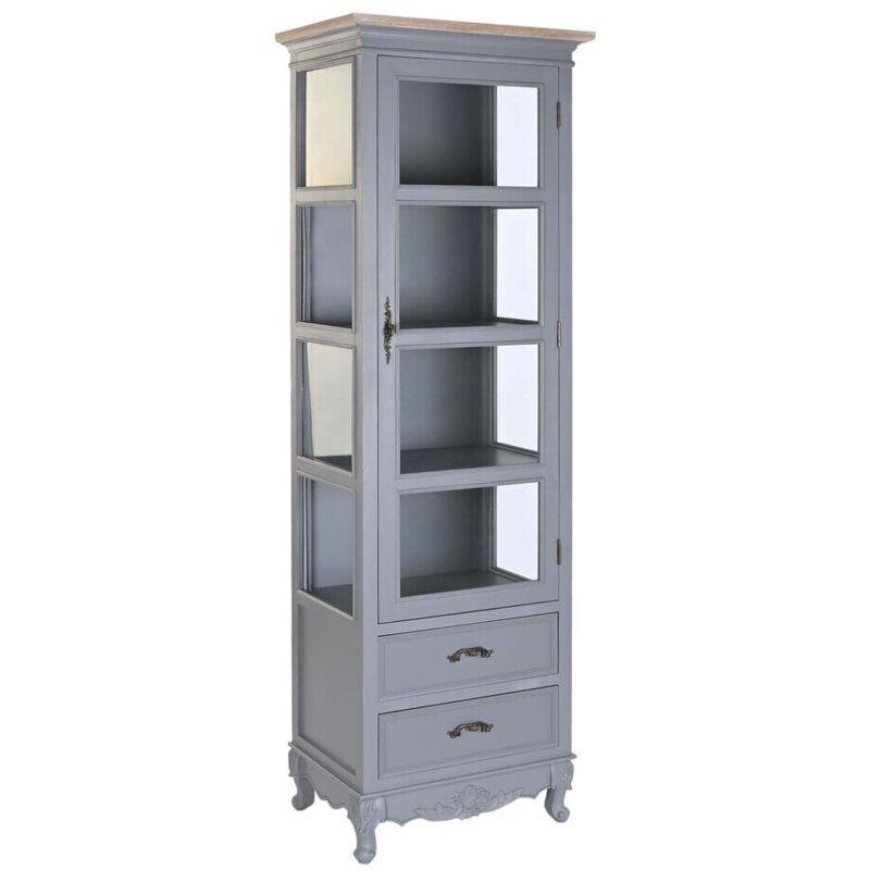 Dkd Home Decor - Vitrine Paulownia Mdf 49X36X160 2 Tiroirs Gris