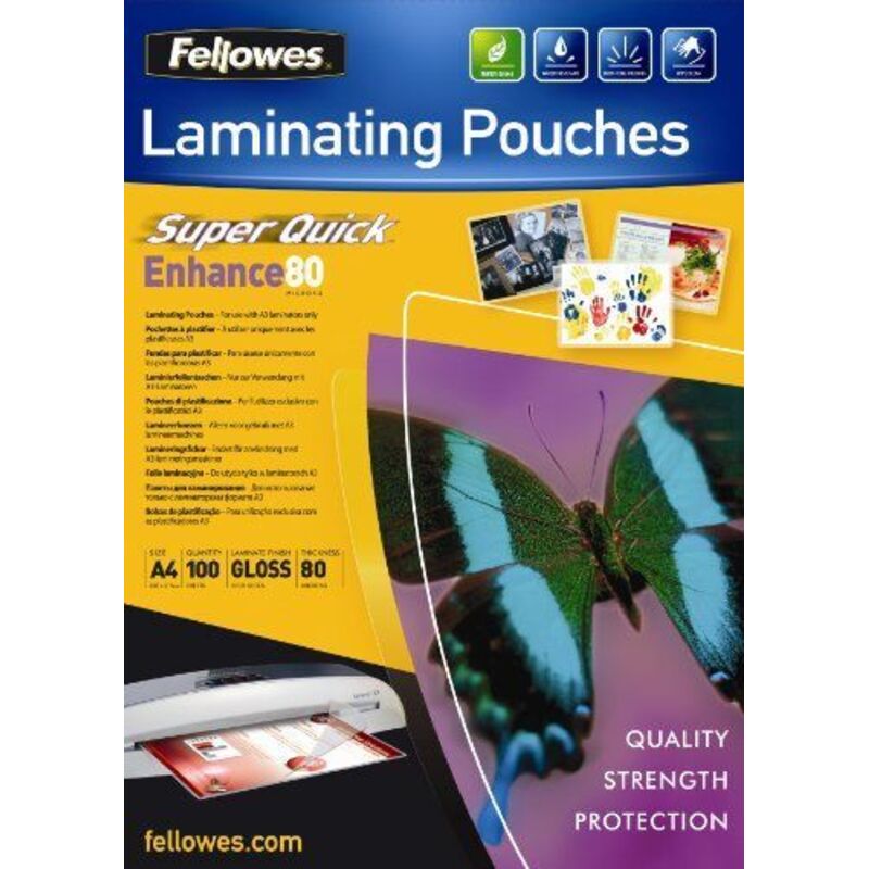 Fellowes - Laminierfolie Super Quick A4 80mic Querfomat 100 St./Pack. Fellowes - Laminierfolie Super Quick A4 80mic Querfomat 100 St./Pack.
