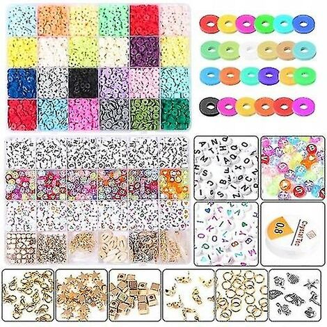 Feuille de poterie douce de 48 grilles, ensemble de perles de poterie douce de couleur en boîte, joint de perles de trou de chaîne de bricolage