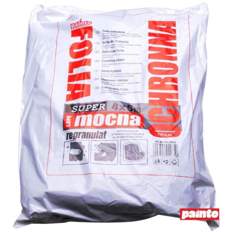 Feuille de protection super épaisse de paint, brand Czerwona, modèle 4x5 m, idéale pour recouvrir les surfaces lors des travaux de peinture, très résistante, réutilisable et degrande taille.