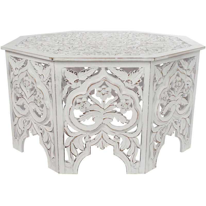 Table Café Mdf 84X84X46 Vieilli Blanc