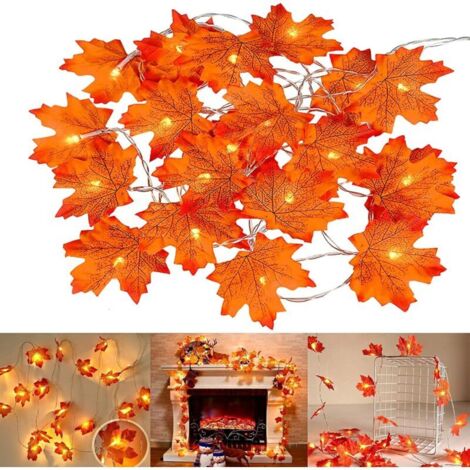 Feuille d'érable Guirlande Lumineuse,Guirlande de feuilles d'érable d'automne 6m alimenté par batterie Chaîne Lumières Decoration noel Décoration de Thanksgiving,2 pcs,40 guirlandes lumineuses