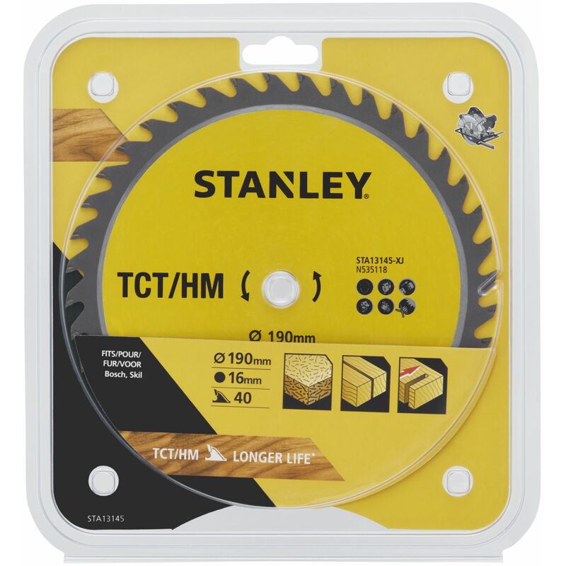 Stanley - Feuille tct. ø 190x16 mm. 40 dents positives atb STA13145-XJ