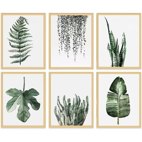 Feuille Toile Plante Wall Decor - Minimaliste Botanique Wall Art Prints Photos Tropicales Décoration Verte pour Salle De Bains Cuisine Chambre Pépinière Moderne Aquarelle Peinture Rustique Boho Affich